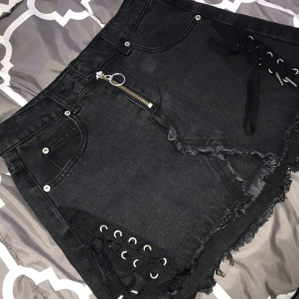 Black Denim skirt with lace up detail